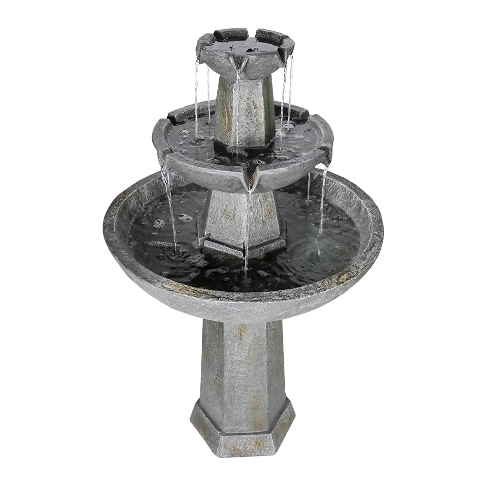 3 Tier Freestanding Waterfall Fountain, 43.3in H Outdoor Fountain with Bird Bath Decor for Garden Patio Backyard Deck Home Lawn Porch