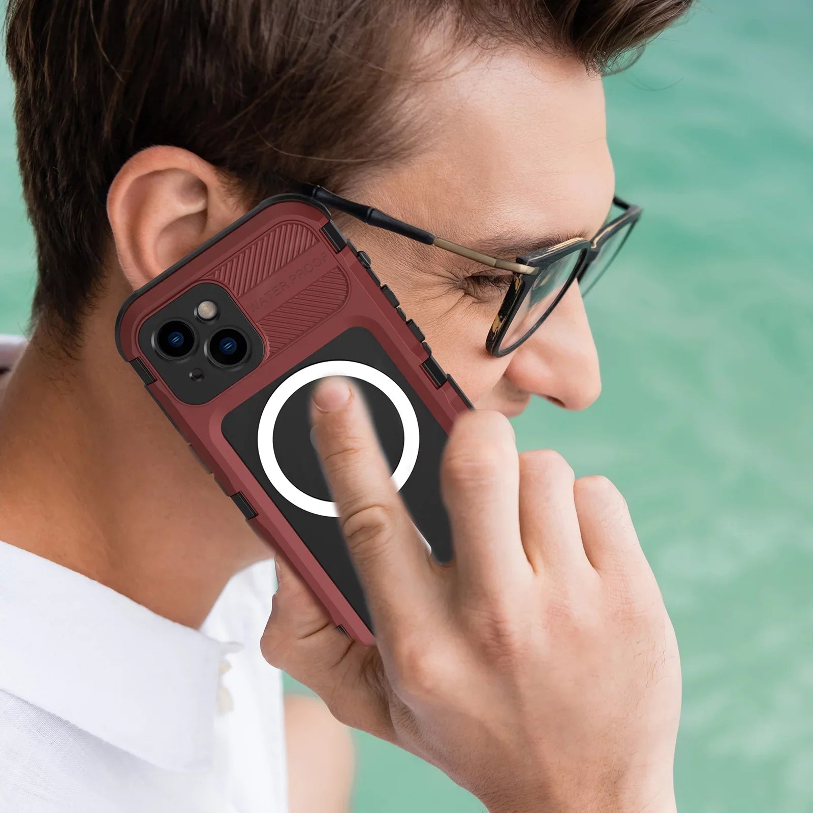 for iPhone 14 Plus Case Waterproof Shockproof Dustproof Full-Body Sturdy with Camera Lens Protection and Built-in Screen Protector,Underwater Full Sealed Cover for iPhone 14 Plus, Red