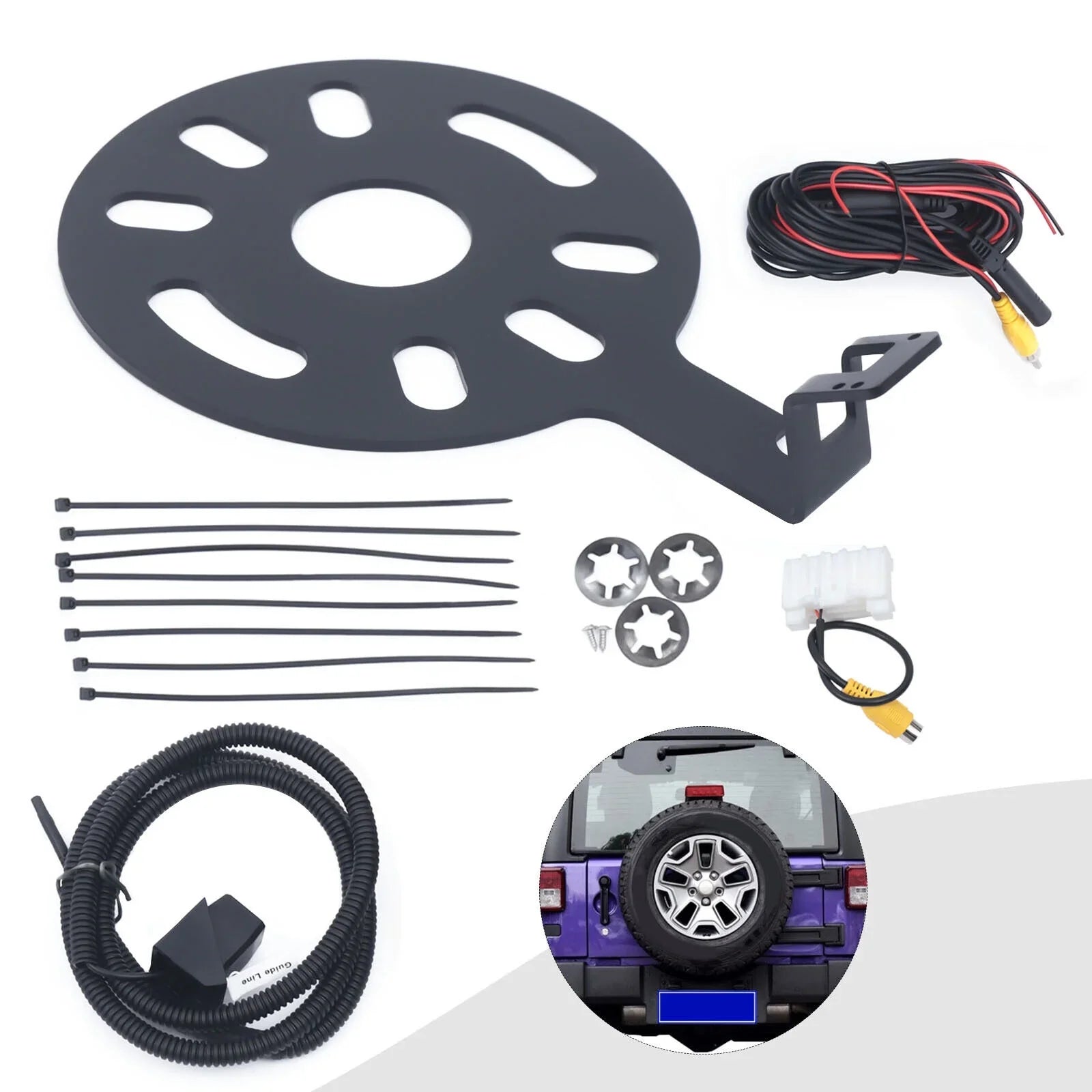 Rear View Backup Camera Kit for Jeep Wrangler  2007-2018 w/ Spare Tire Bracket