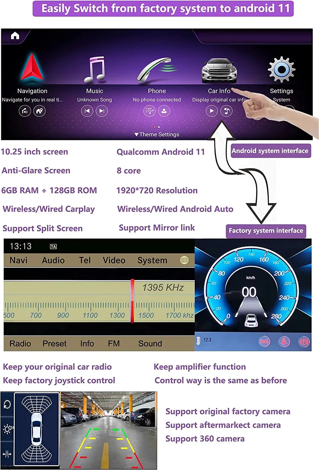 Road Top Android 13 Touch Screen Car Stereo 10.25" 8GB+256GB Car Touch Screen for Mercedes Benz C Class W204 2011-2014 Year with NTG4.5/4.7, Supports Wireless Wired CarPlay Android Auto Mirrorlink