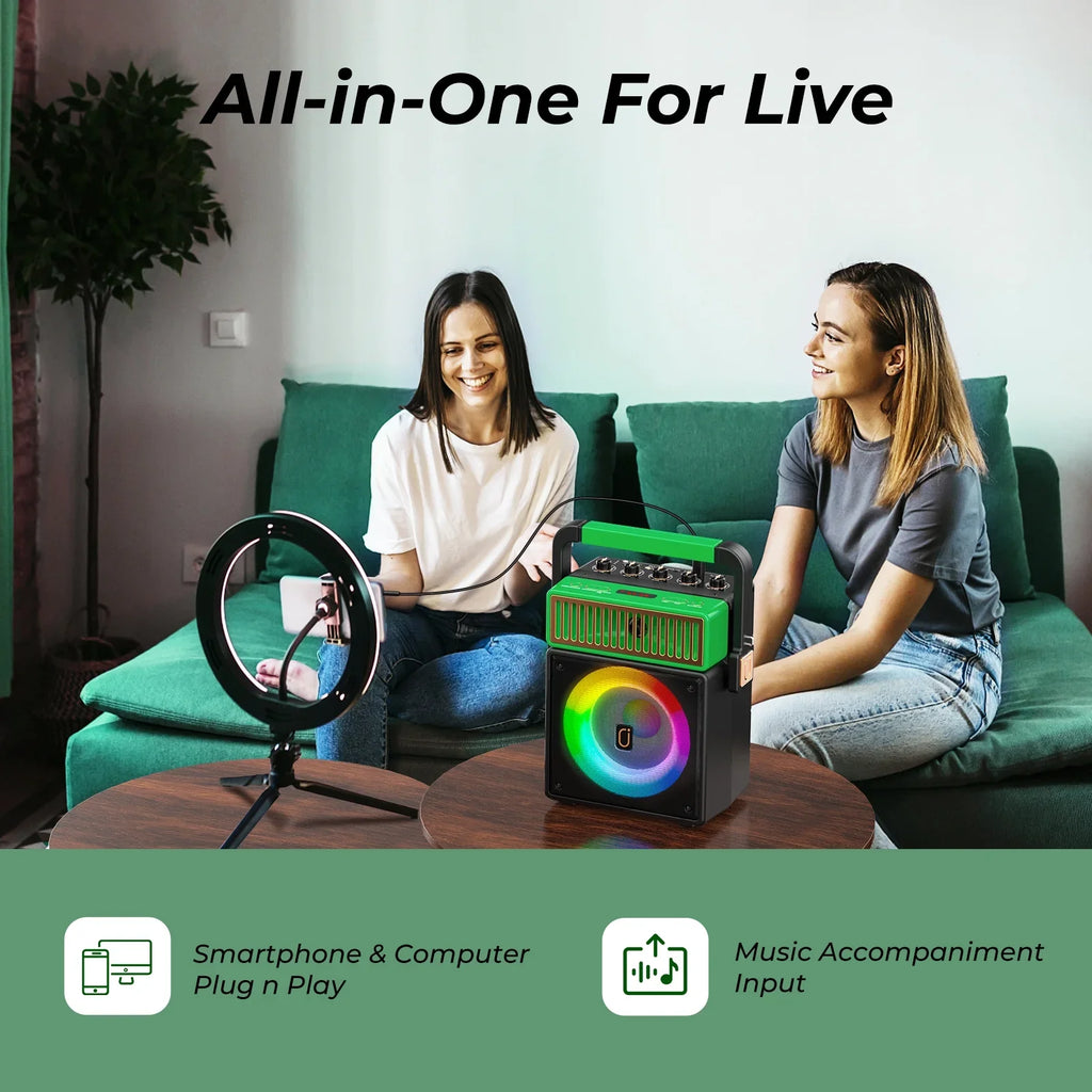 Karaoke Machine with 2 Wireless Microphones, Bluetooth Karaoke Speaker with Mic and Light, Singing Machine Home Karaoke System, Karaoke Machine for Adult (MS73)