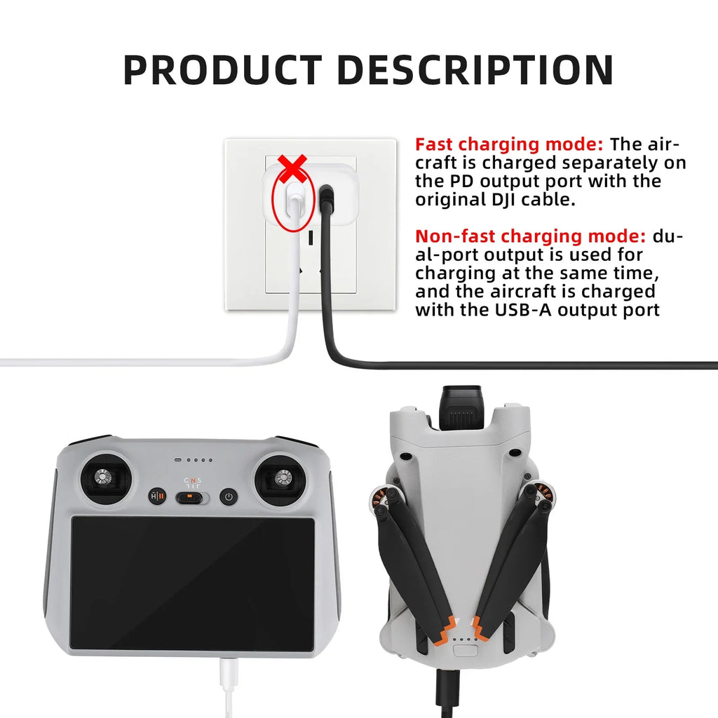 30W  Charger with Type-C Cable Dual-Port Charging for  Mini 2/Mini 3 Pro Charging Parts