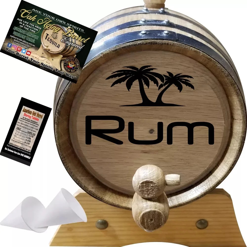 Palm Trees Rum (004) - Engraved American Oak Rum Aging Barrel