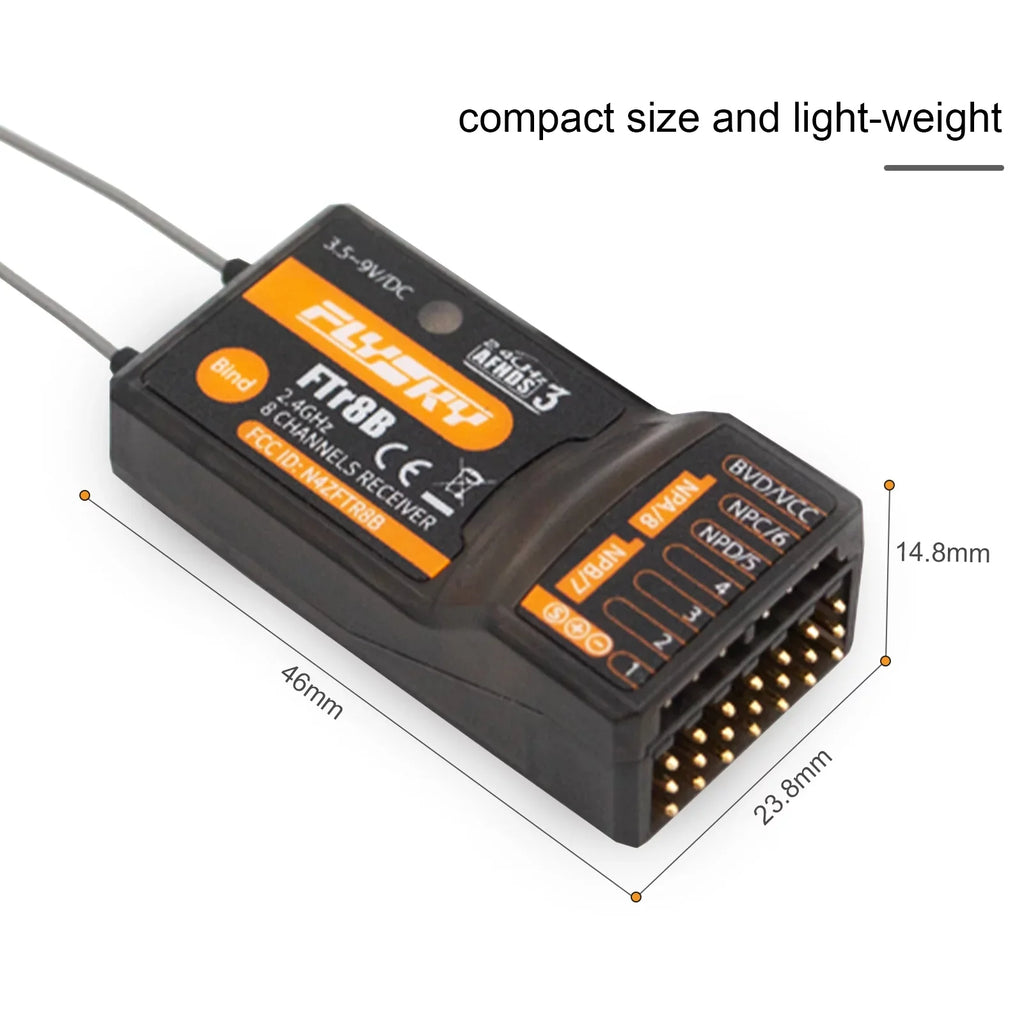 FTr8B 2.4GHz 8CH Receiver for  Airplane Helicopter Fixed Wing Glider Engineering Vehicle Drone Dual PWMPPMi.. Output Compatible with AFHDS3 Transmitters  Modules PL18 NB4