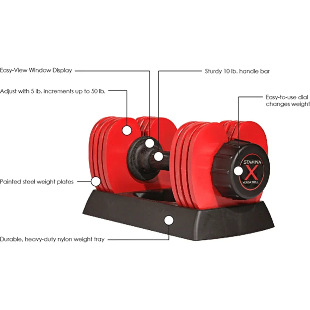 Open Box Stamina X Versa-Bell Adjustable Dumbbell 10-50 lbs with Smart Workout App - 9 in 1 Adjustable Weight Set - Strength Training Equipment for Home Gym Weightlifting