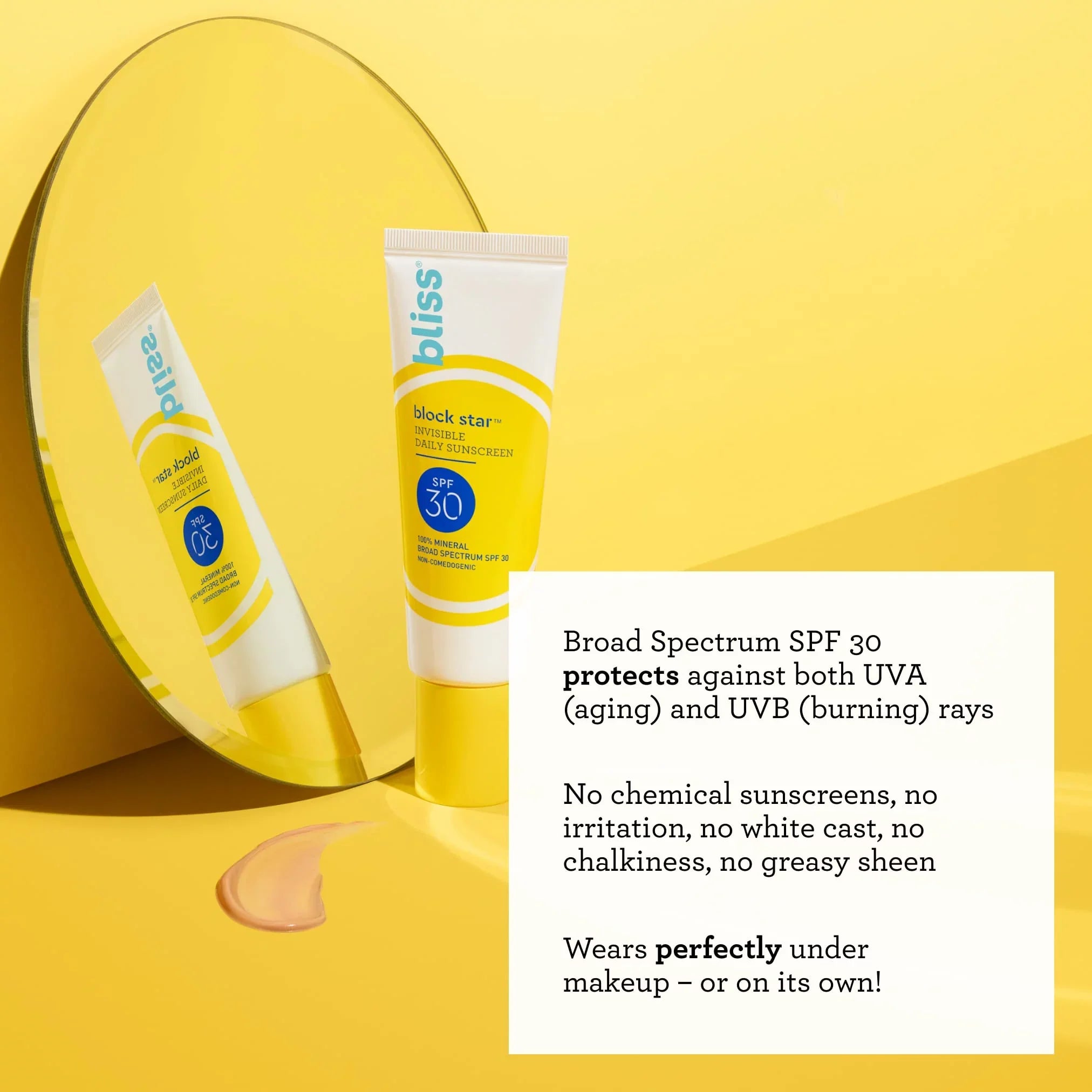 Bliss Block Star Tinted Face Sunscreen Spf 30-1.4 Fl Oz. - 100% Mineral Broad Spectrum Sunscreen With Zinc Oxide & Titanium Dioxide - Non Greasy Invisible Finish.