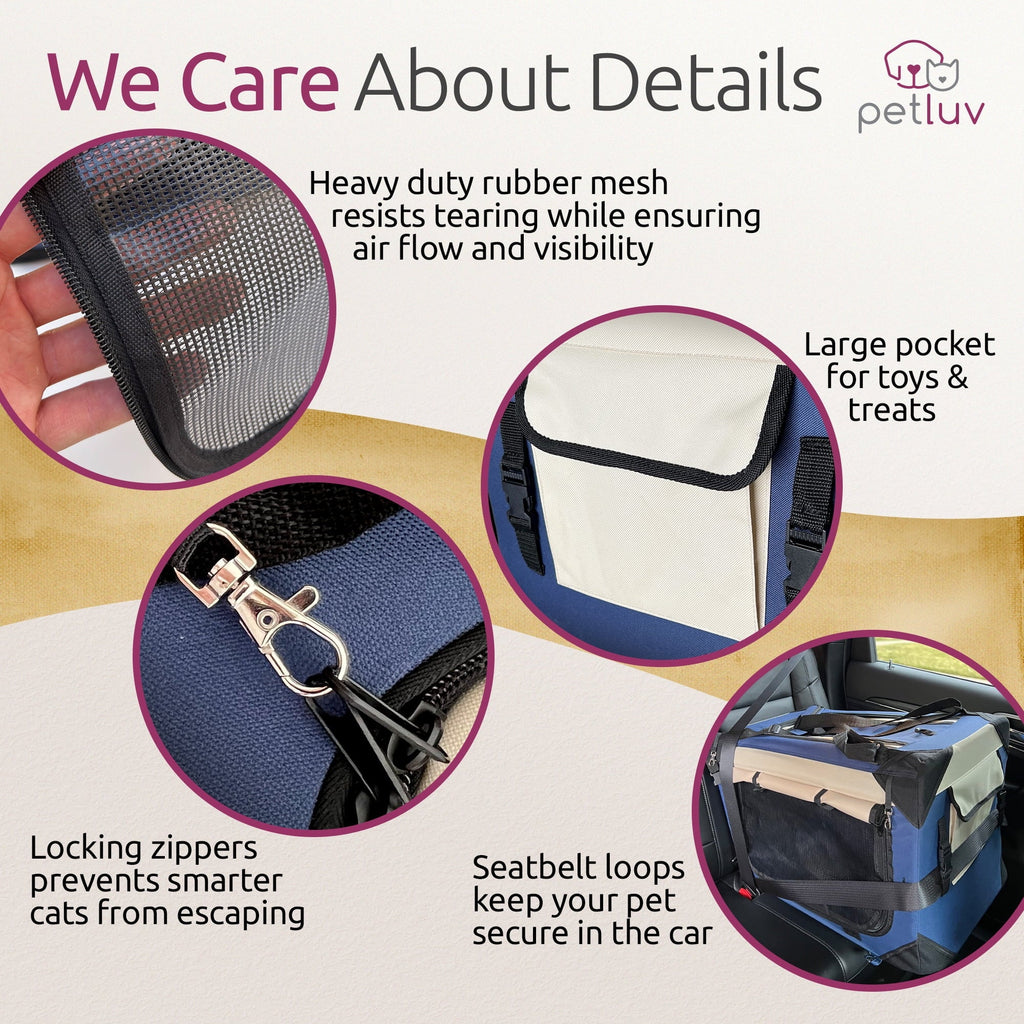 PetLuv Pull-Along Rolling Cat & Dog Carrier & Travel Crate on Wheels, Detachable, Soft Sided, Locking Zippers, Plush Bed, Privacy Windows