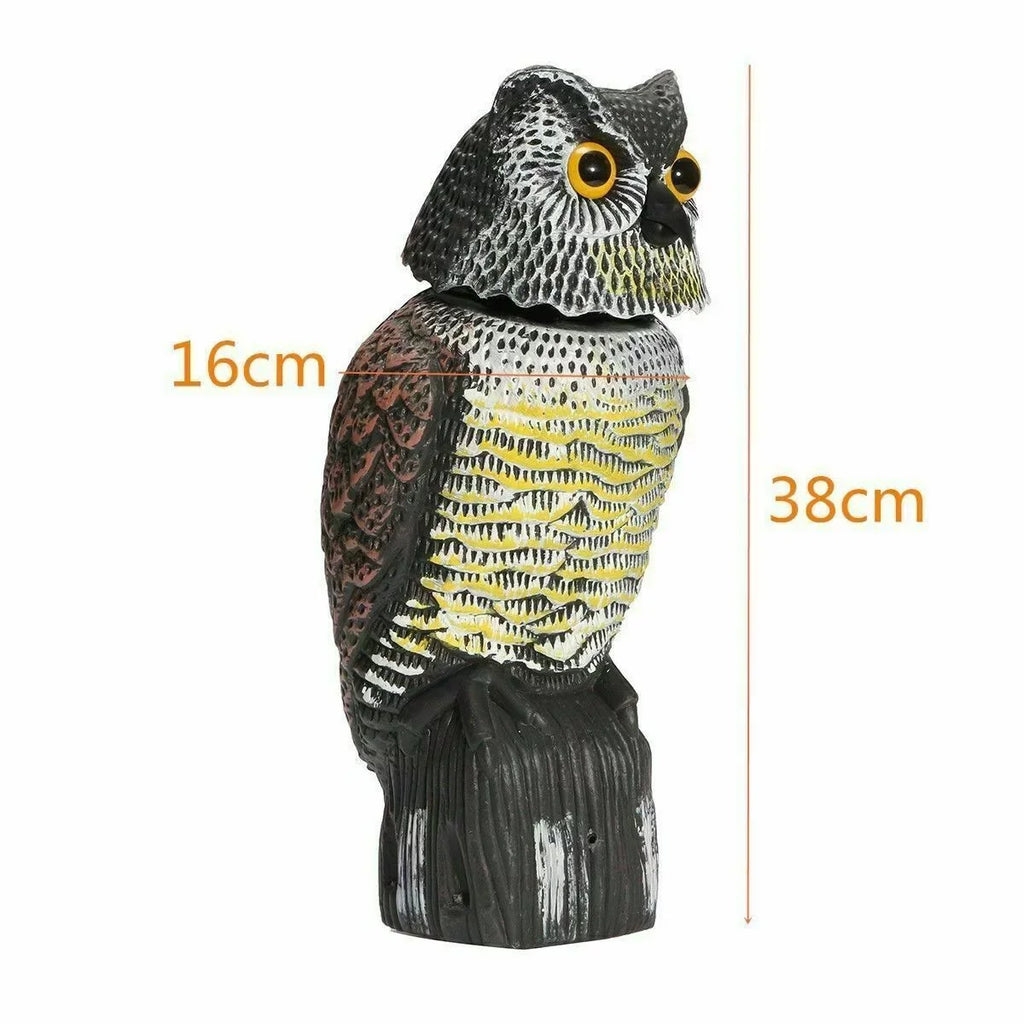 Owl Decoy 360 Rotate Head to Scare Birds, Scarecrow Owl Decoy Statue Realistic Scary Sounds & Shadow Fake Owl Outdoor Pest Bird Deterrent for Patio Yard Garden Protector