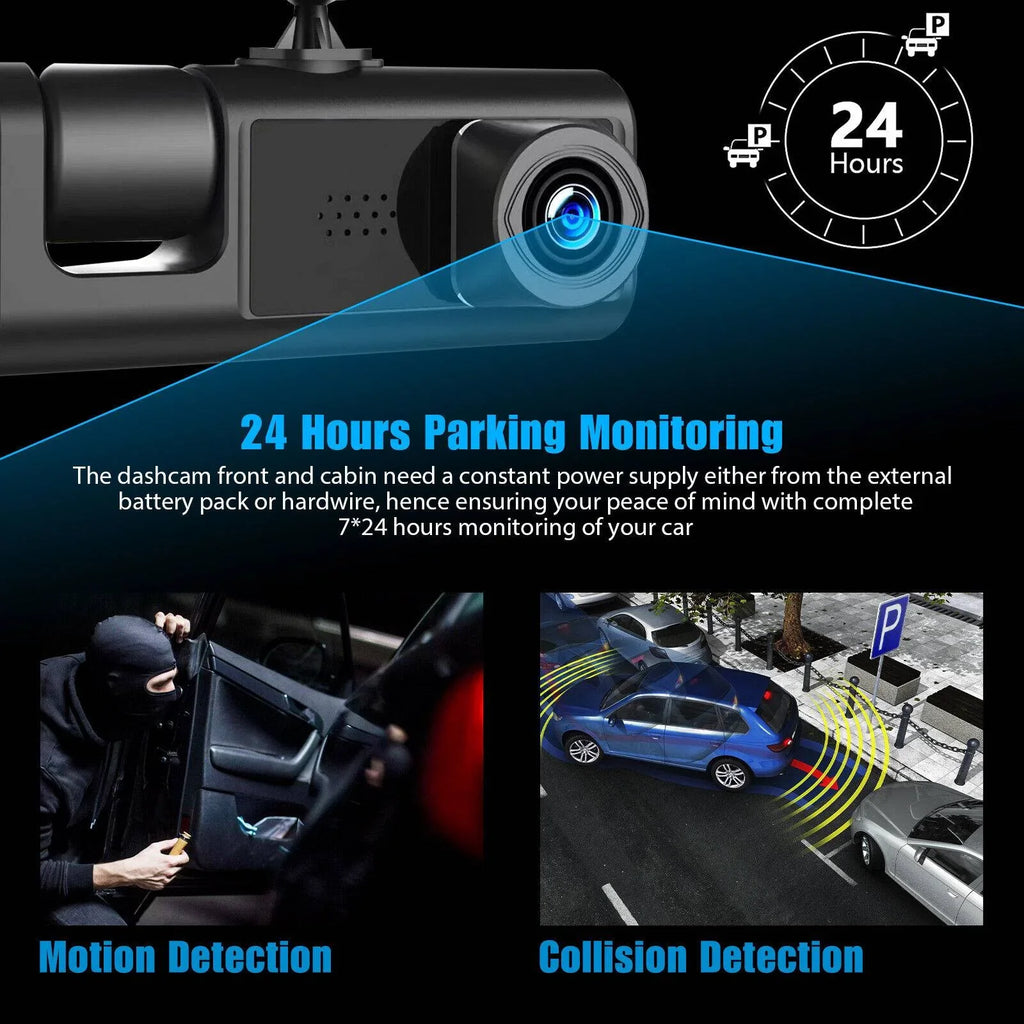 1080P Car Dual Lens Dash Cam Front/Rear/Inside Video Recorder Camera G-sensor