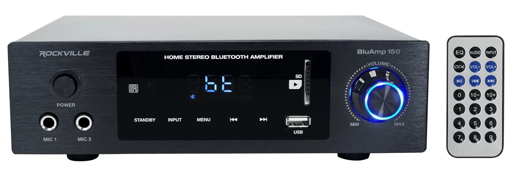 Rockville  150 Amplifier w/ Bluetooth+(4) 6.5" Bookshelf Speakers+Stands