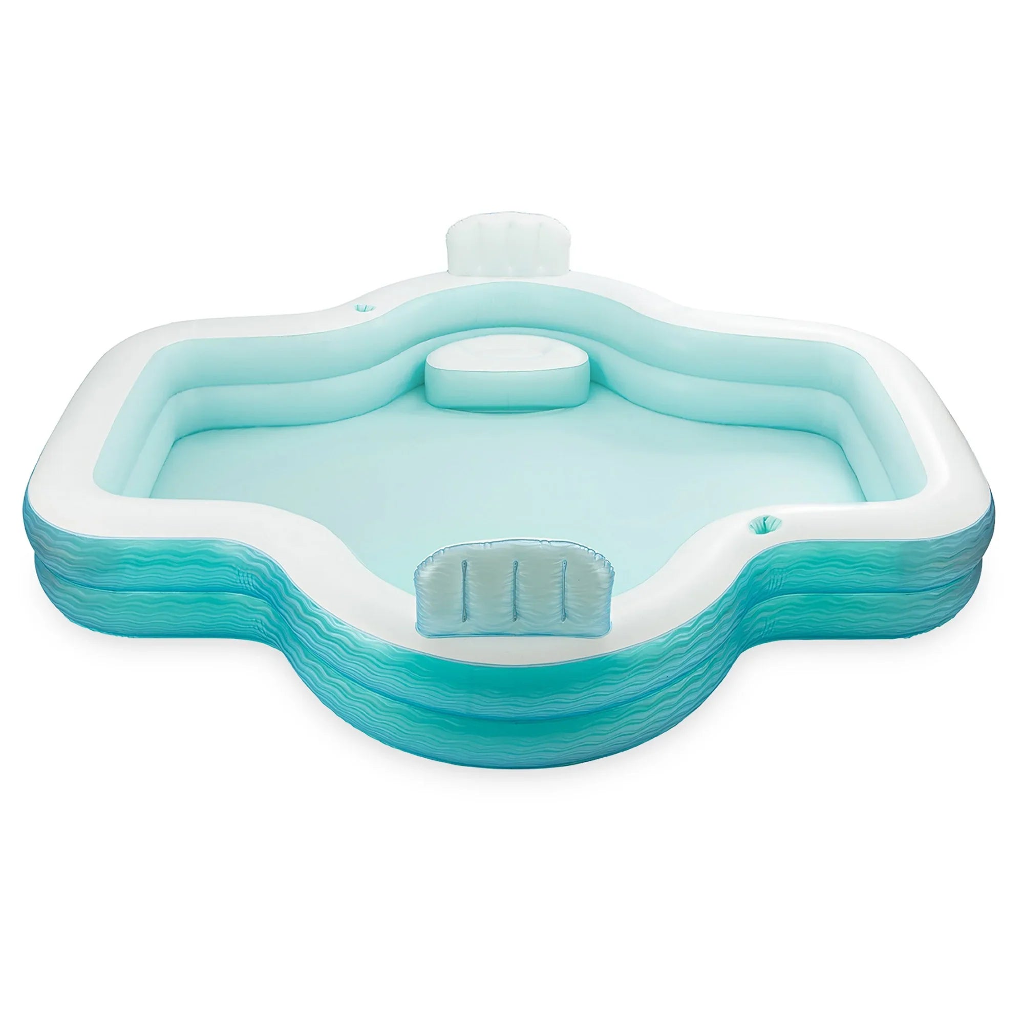 Funsicle: Shimmer Party Pool - 10ft Inflatable Lounge Pool, Teal & White, 120x110x18", Cup Holders, Comfortable Backrests, Outdoor Family Pool