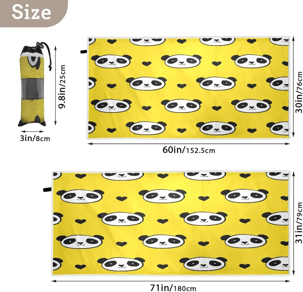 Bestwell Panda Beach Towel Oversized Towel Blanket, Thin Lightweight Microfiber Sand Free Quick Dry Towel, 30”X60” Multipurpose Pool Bath Yoga Swim Shower Towel