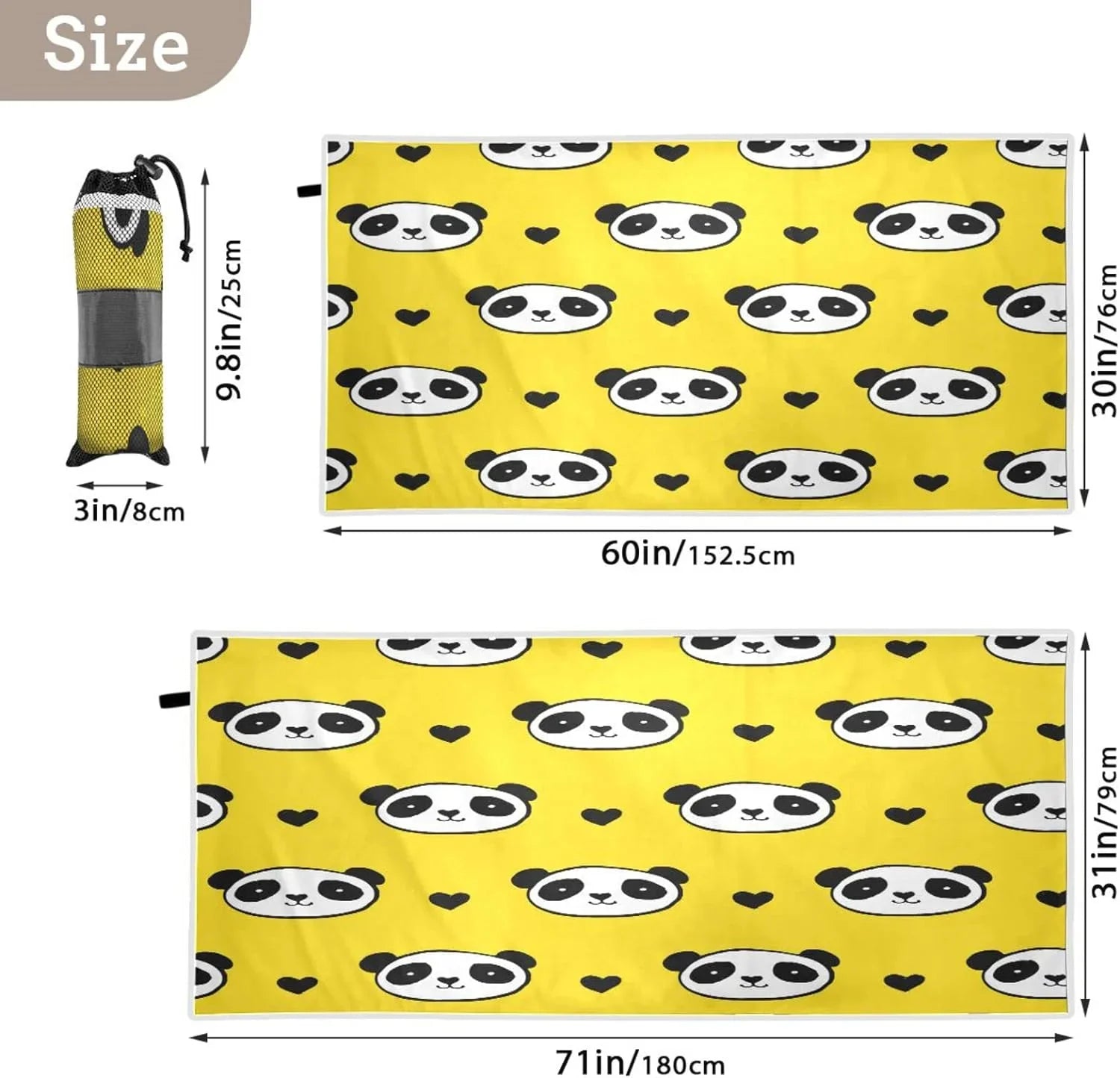 Bestwell Panda Beach Towel Oversized Towel Blanket, Thin Lightweight Microfiber Sand Free Quick Dry Towel, 30”X60” Multipurpose Pool Bath Yoga Swim Shower Towel