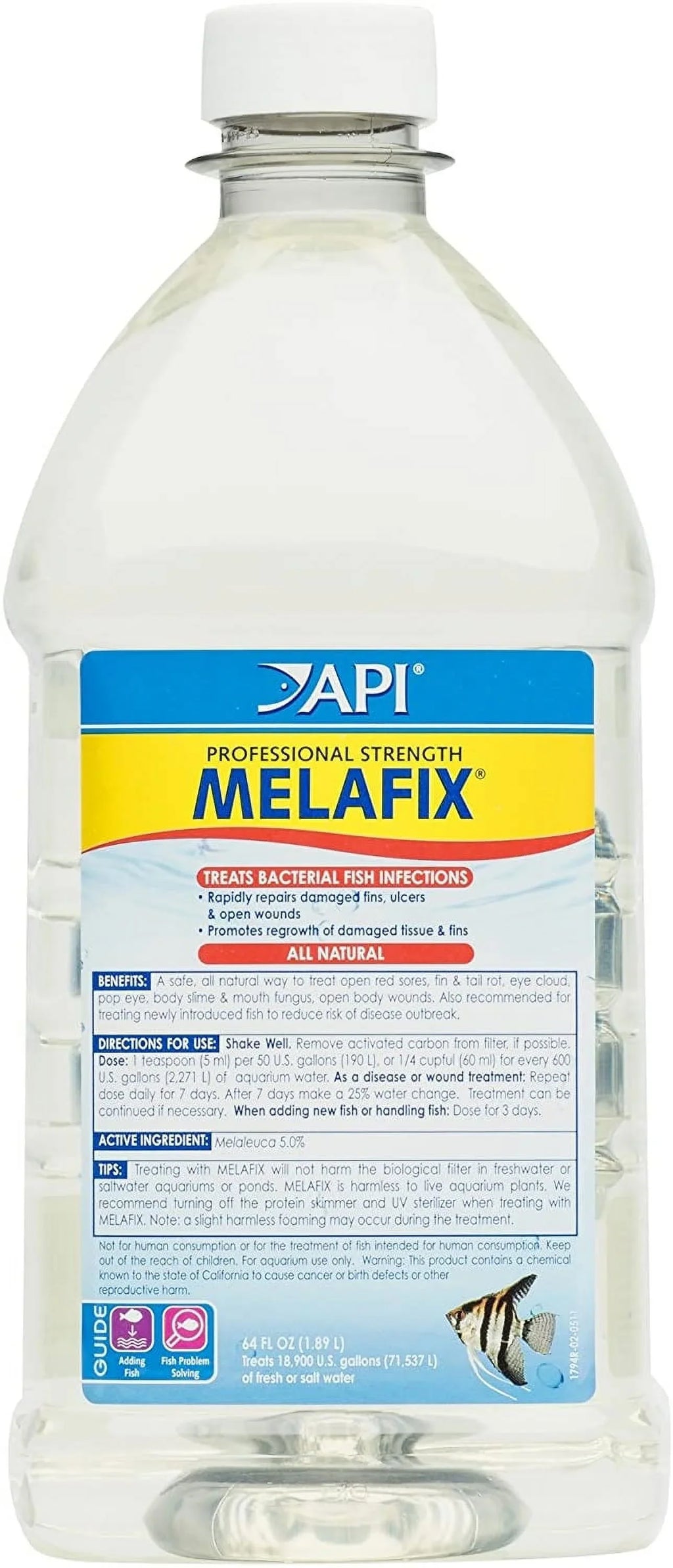 MelaFix Treats Bacterial Infections for Freshwater and Saltwater Aquarium Fish [Aquarium Bacteria and Fungus Care, Aquarium Supplies] 128 oz (2 x 64 oz)