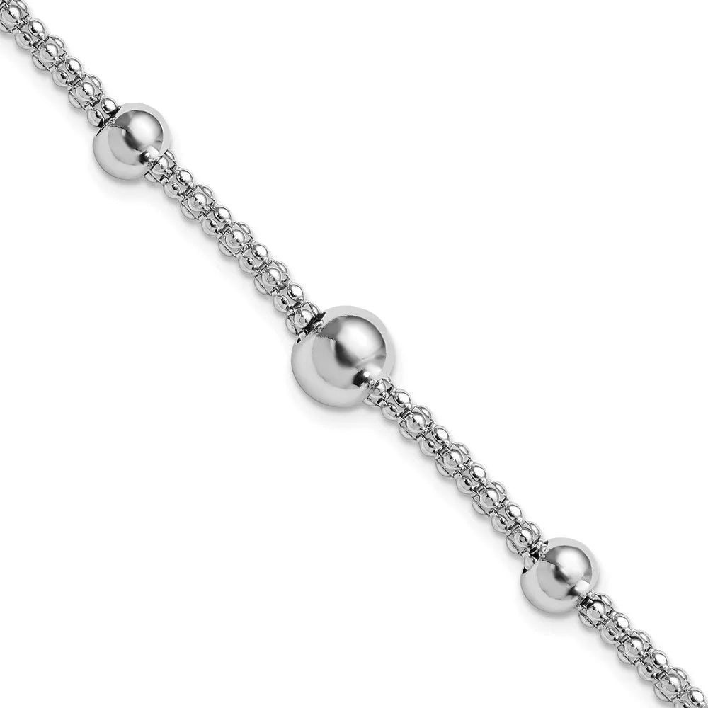 Auriga Fine Jewelry 925 Sterling Silver Beaded Popcorn Chain Bracelet 8inch for Women