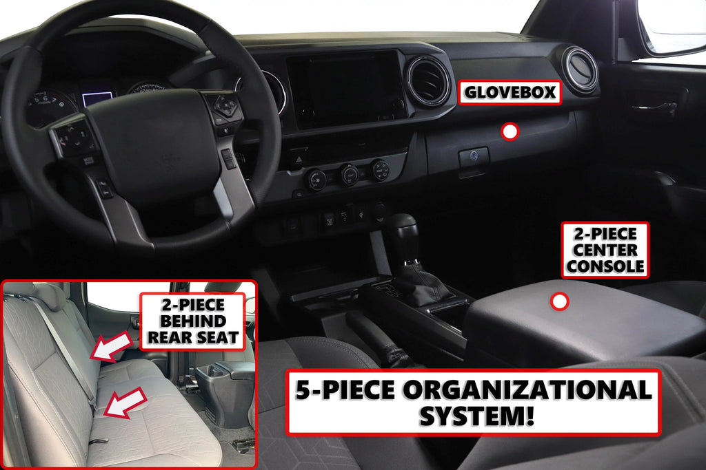 Red Hound Auto Full 5 Piece Vehicle Organizer Set Fits Center Console Rear Seat and Glove Box Inserts Compatible with Toyota Tacoma 2016-2020