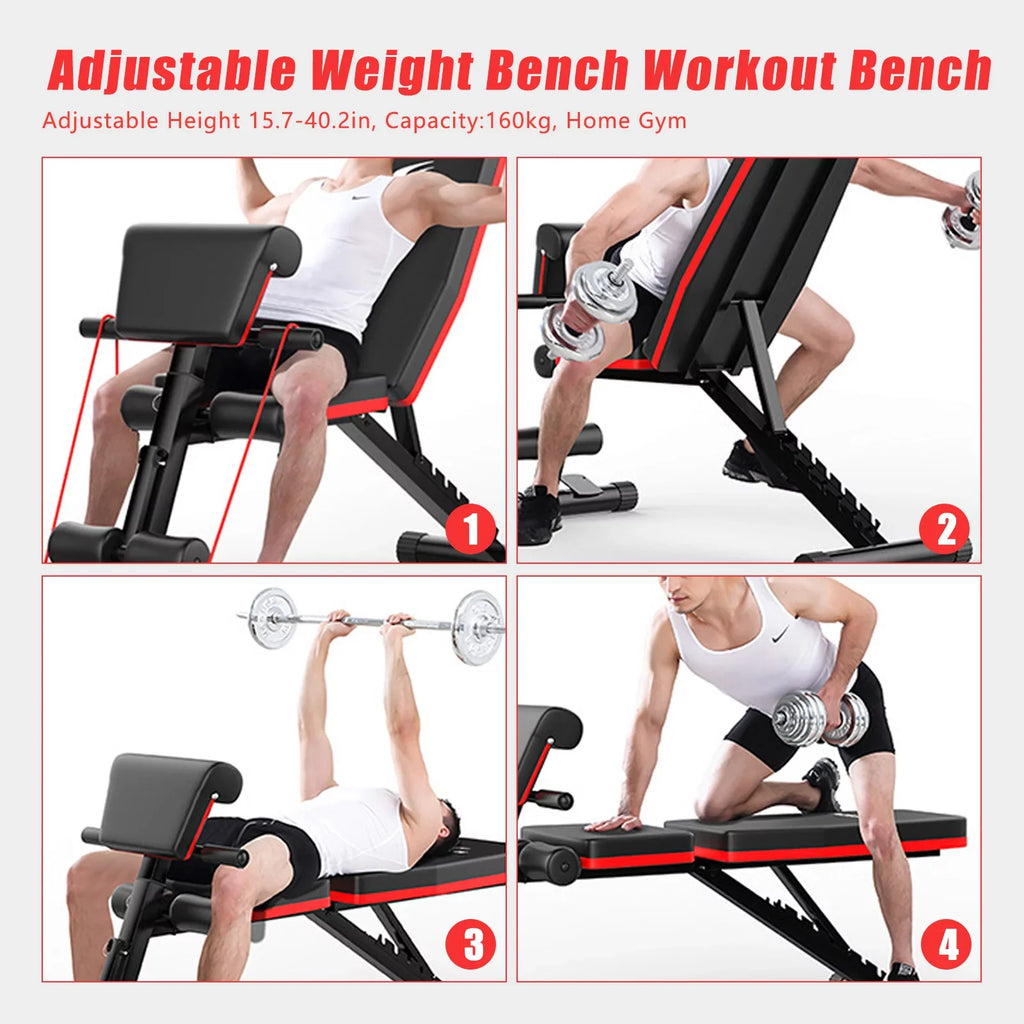 TOOL1SHOoo Foldable Adjustable Weight Bench Incline Decline Exercise for Full Body Workout Home Gym with Fast Folding