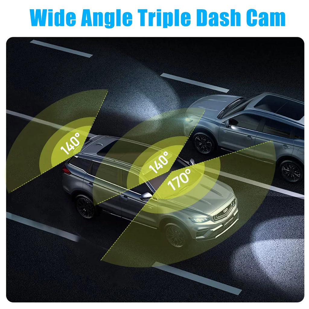 Dash Cam Front and Rear,  3 Channel Dual Dash Camera, 1080P  Screen Car Camera  Backup Cam with Night Vision