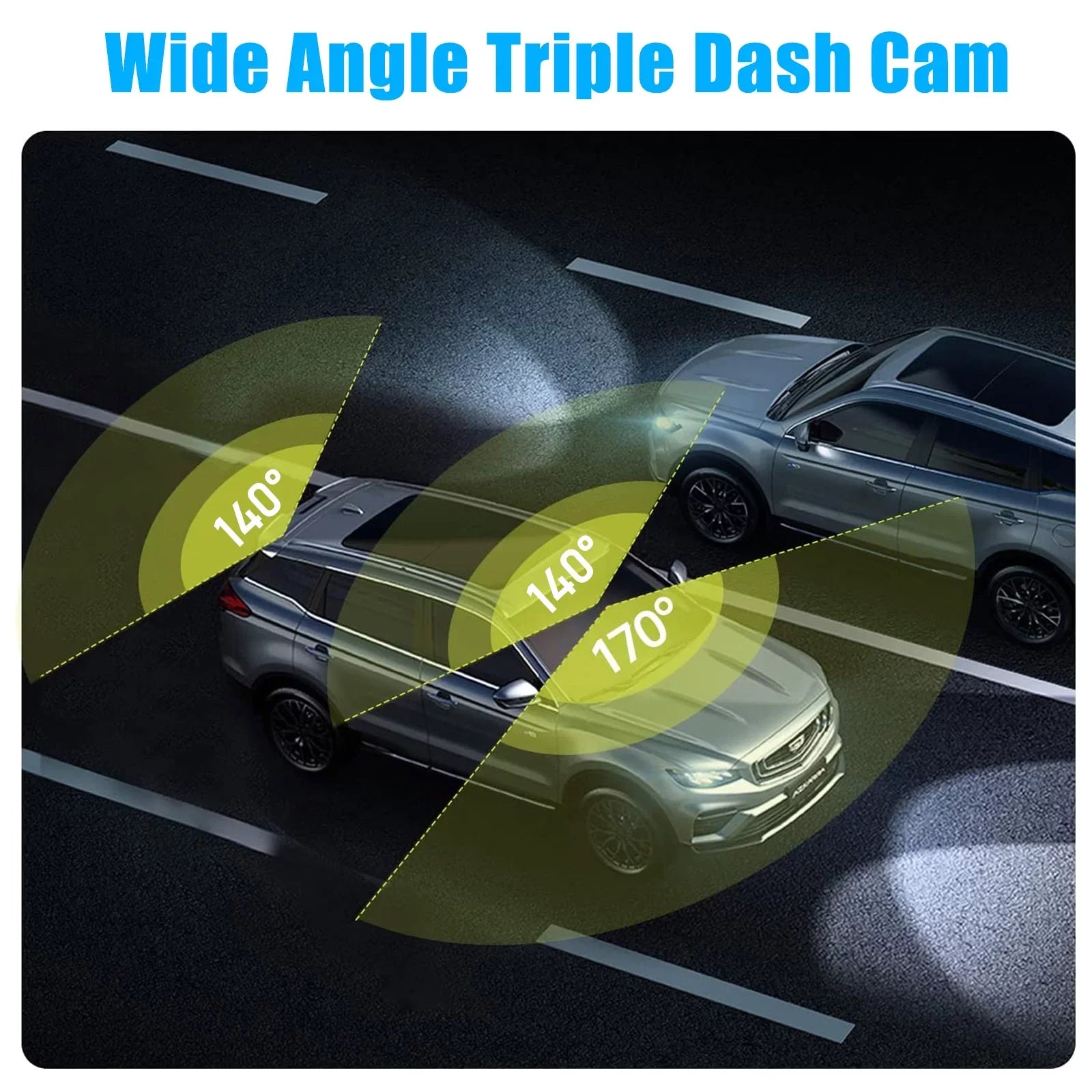 Dash Cam Front and Rear,  3 Channel Dual Dash Camera, 1080P  Screen Car Camera  Backup Cam with Night Vision