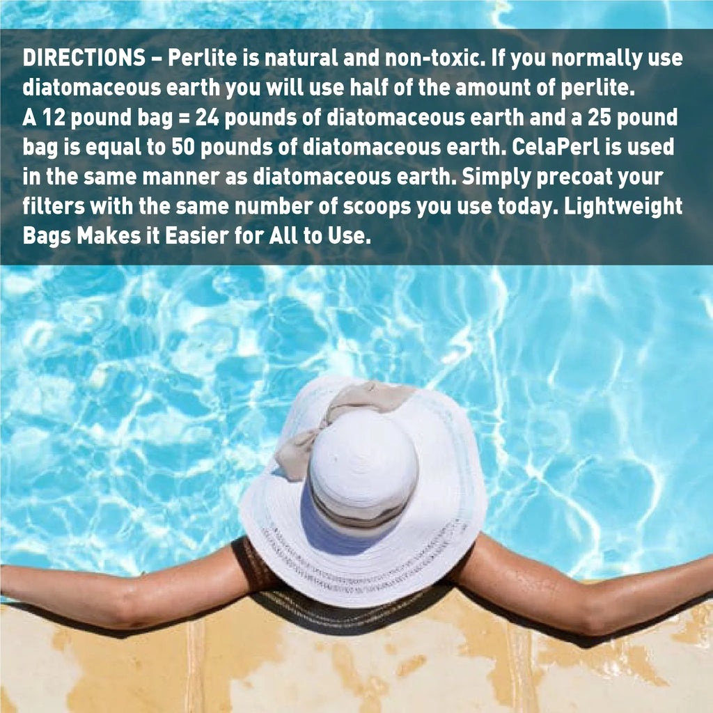 CelaPerl Perlite Pool Filter Aid – Diatomaceous Earth Alternative - Swimming Pool & Spa Filtration – 12 Pounds = 24 Pounds