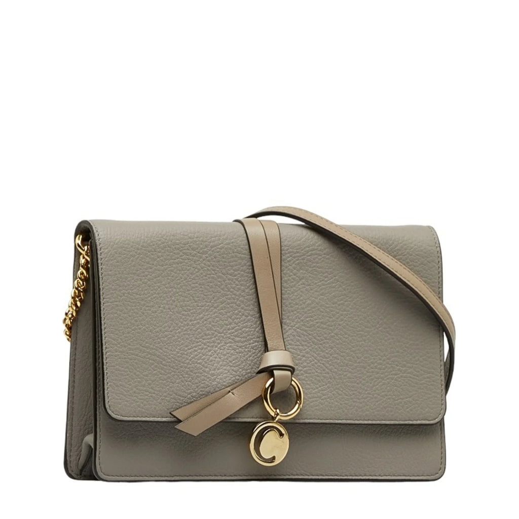 Pre-Owned Chloé Chloe  Alphabet Chain Shoulder Bag Gray Leather Women's (Good)