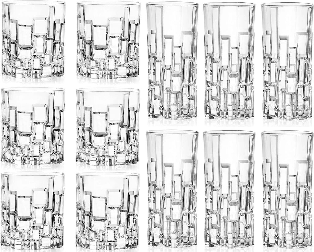 Cristalleria Italiana Crystal Glass Drinkware Set  Whiskey 11 oz & Highball Tumbler 11.5 oz, 12 Count Pack of 1