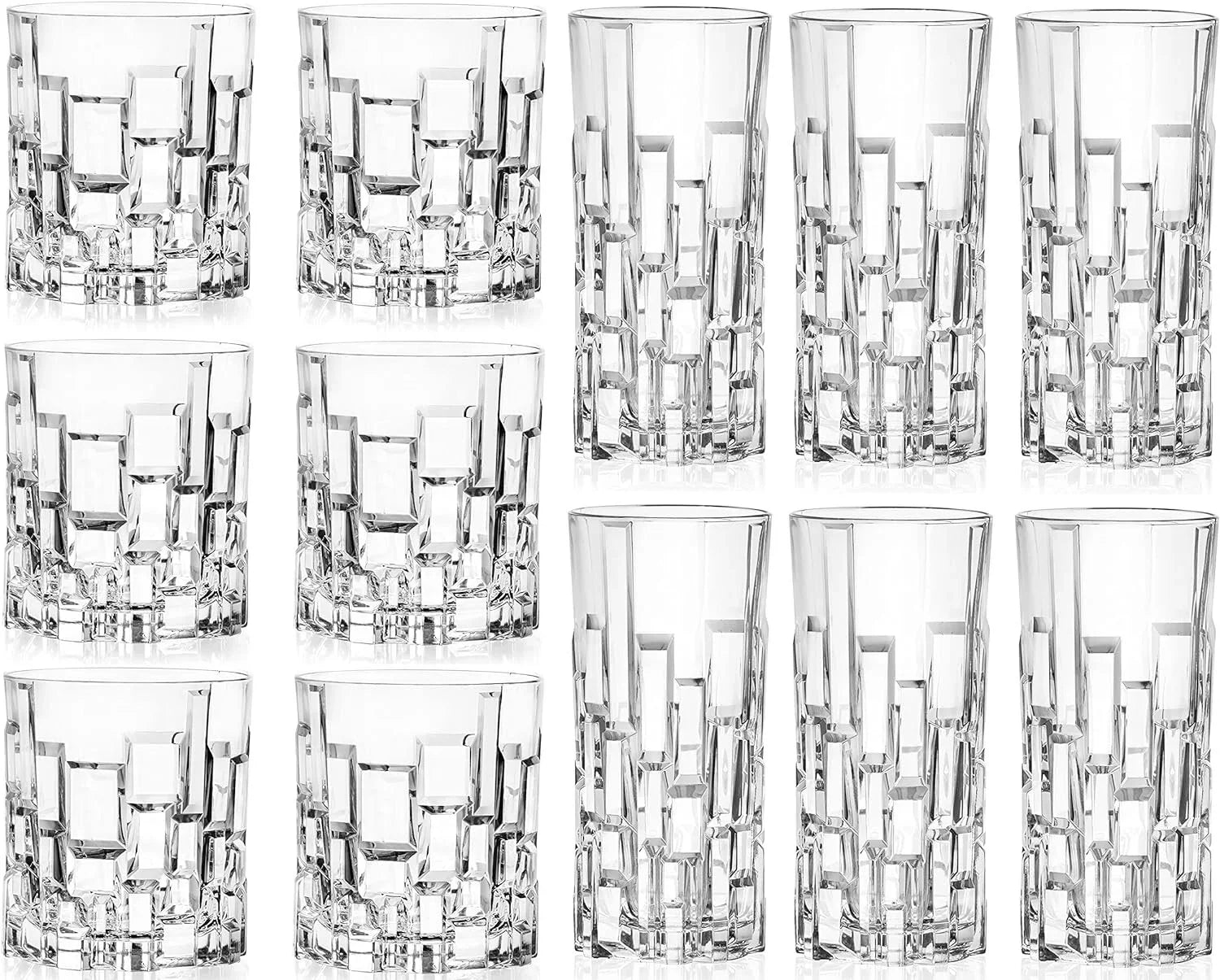 Cristalleria Italiana Crystal Glass Drinkware Set  Whiskey 11 oz & Highball Tumbler 11.5 oz, 12 Count Pack of 1