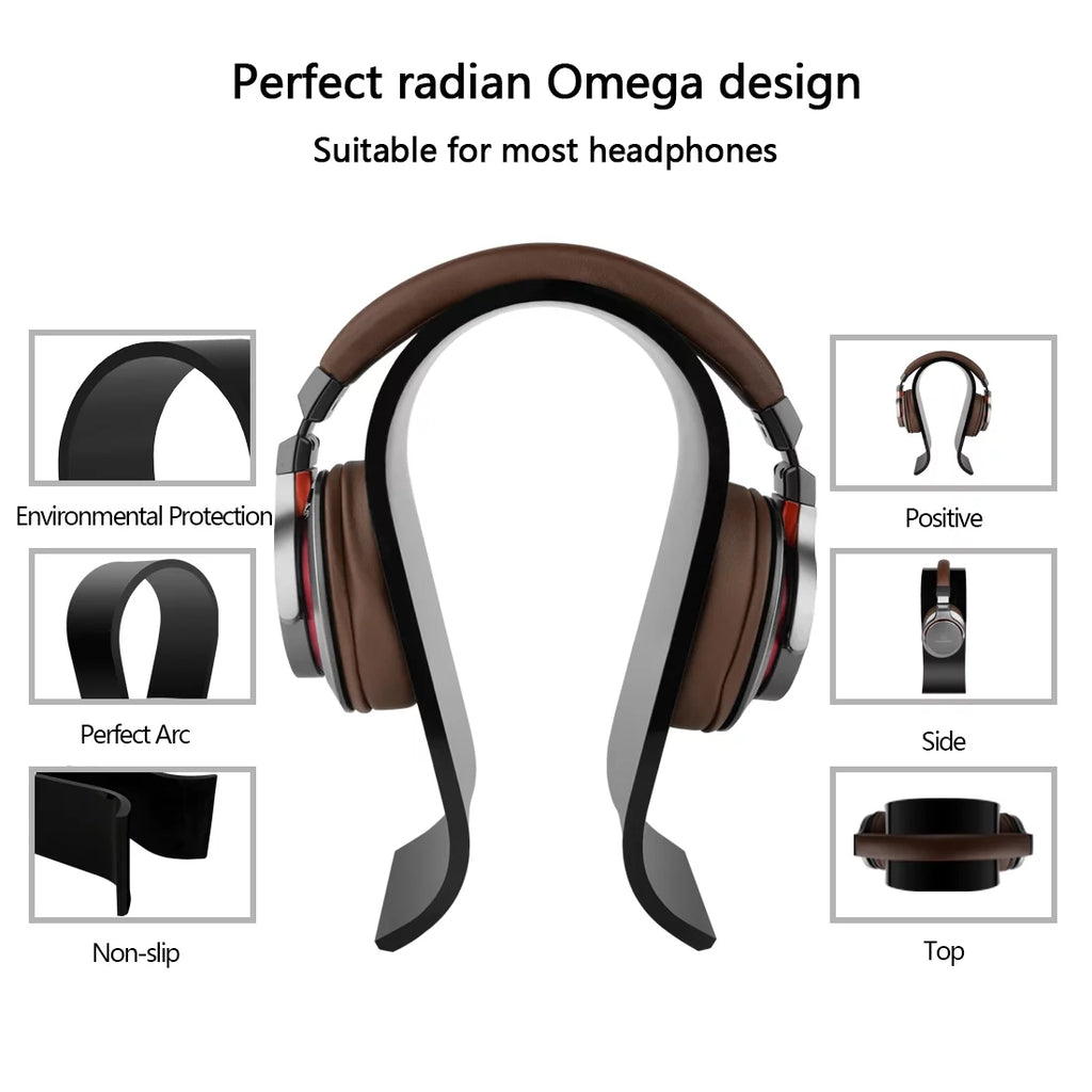 Geekria Acrylic Omega Headphone Stand for Over-Ear Headphones, Gaming Headset Stand, Desk Display Hanger Compatible with Sony, , Sennheiser, , Philips, Bang & Olufsen Headsets (Black)