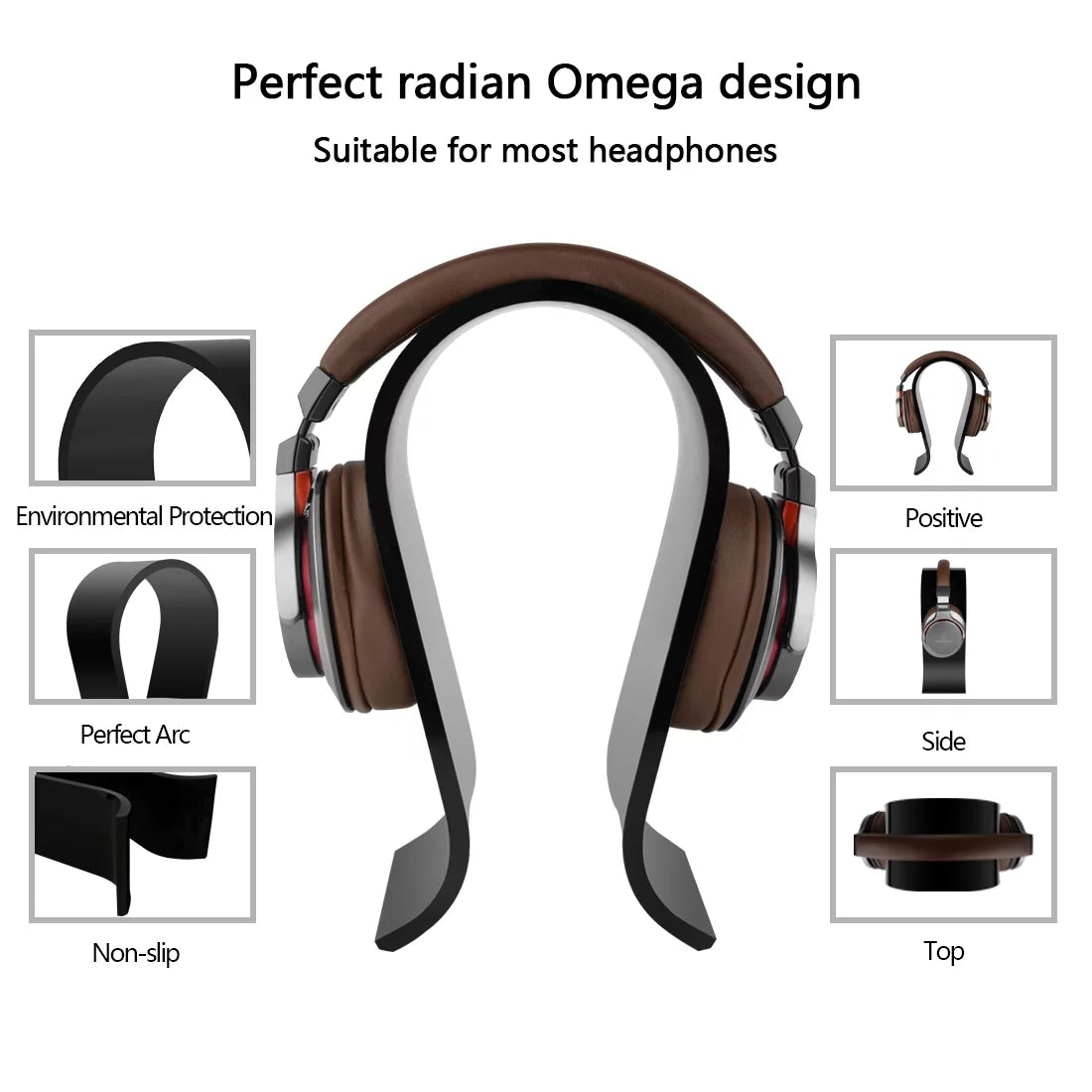 Geekria Acrylic Omega Headphone Stand for Over-Ear Headphones, Gaming Headset Stand, Desk Display Hanger Compatible with Sony, , Sennheiser, , Philips, Bang & Olufsen Headsets (Black)