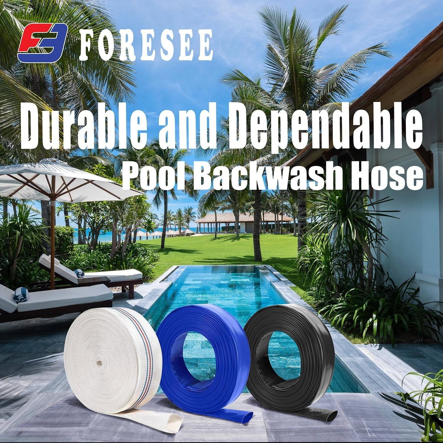 Heavy-duty  Lay-Flat Water Hose - High tensile strength fiber reinforcement for pool equipment