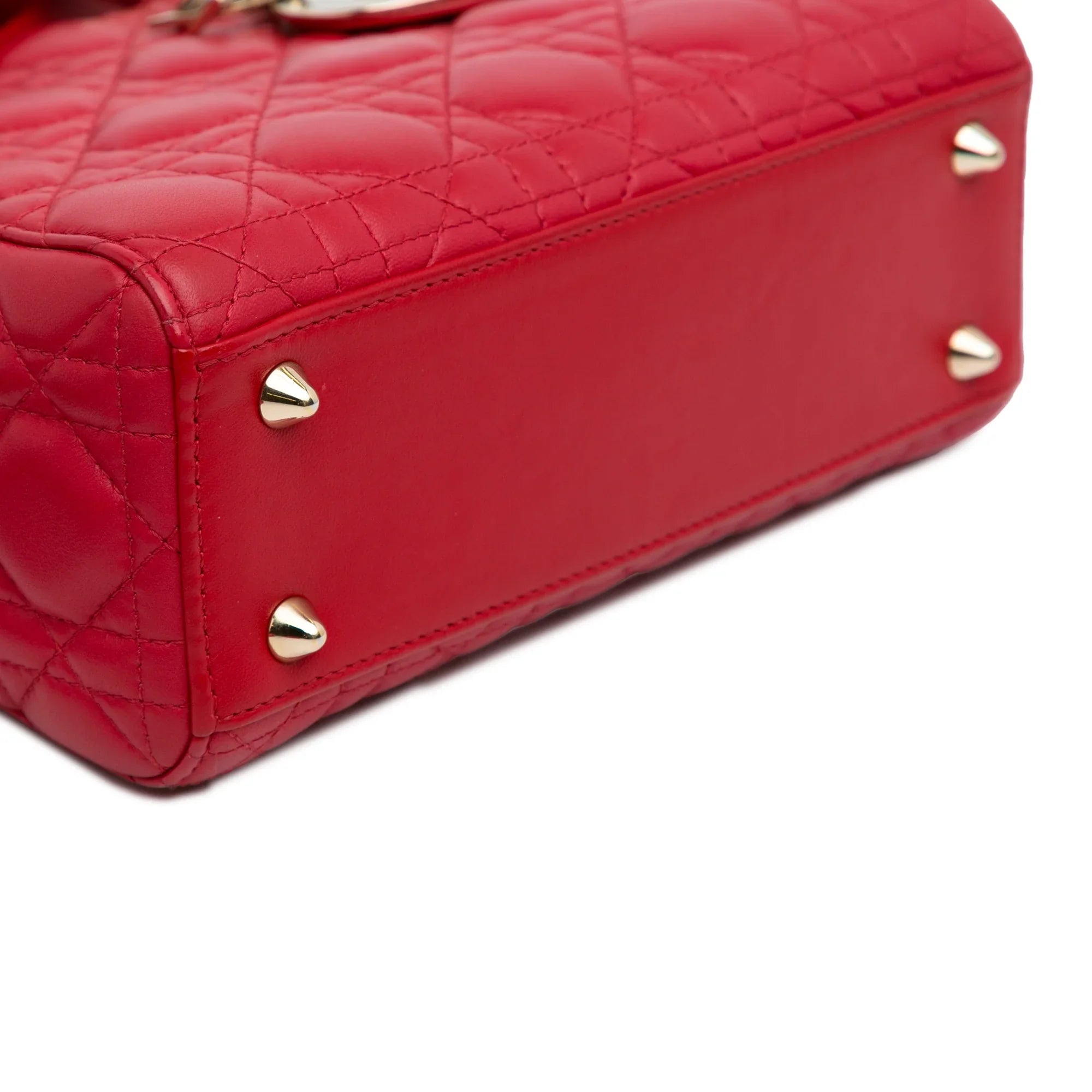 Pre-Owned Authenticated Small Lambskin Cannage My ABCDior Lady Dior Leather Red Satchel Unisex (Good)