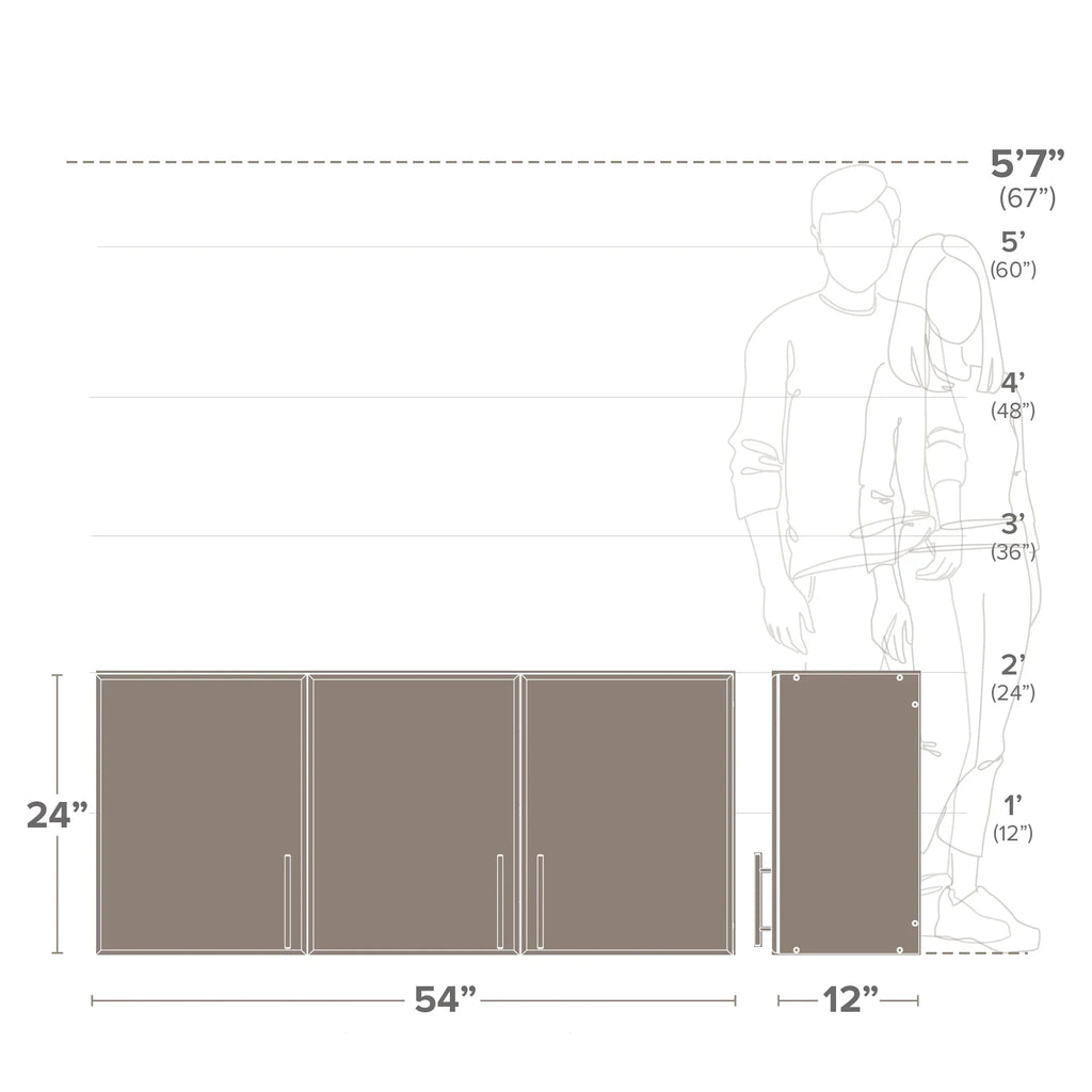 Prepac Elite Wall Cabinet, Versatile Adjustable Garage Wall Cabinet by Prepac, Tall 3-Door, 54"W x 24"H x 12"D, -5424, Espresso