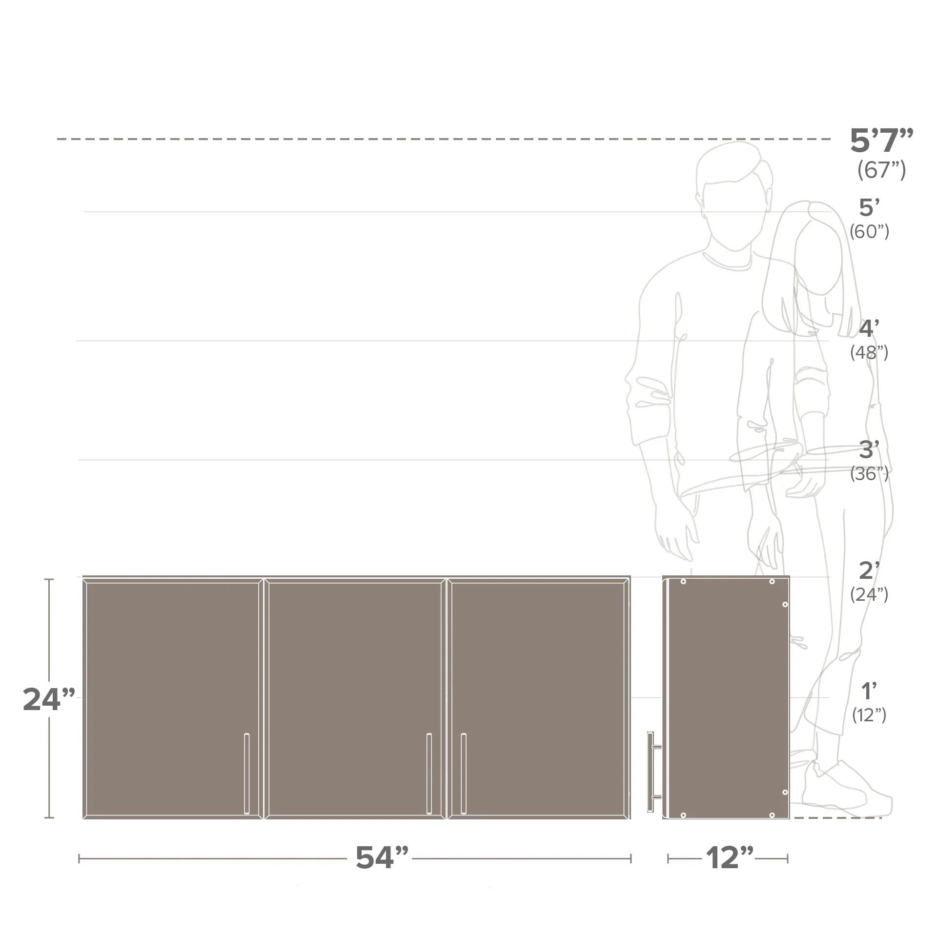 Prepac Elite Wall Cabinet, Versatile Adjustable Garage Wall Cabinet by Prepac, Tall 3-Door, 54"W x 24"H x 12"D, -5424, Espresso