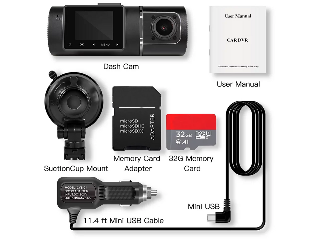 Dual Dash Cam Hardwire Kit Included  1080p+1080p Front Inside Cabin Car Camera Driving Recorder with Infrared Night Vision  G-Sensor Loop Recording for Taxi Rideshare