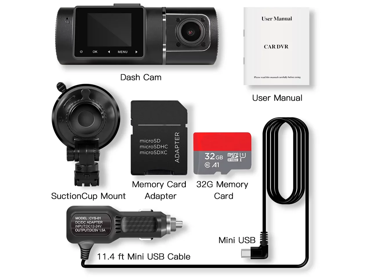 Dual Dash Cam Hardwire Kit Included  1080p+1080p Front Inside Cabin Car Camera Driving Recorder with Infrared Night Vision  G-Sensor Loop Recording for Taxi Rideshare
