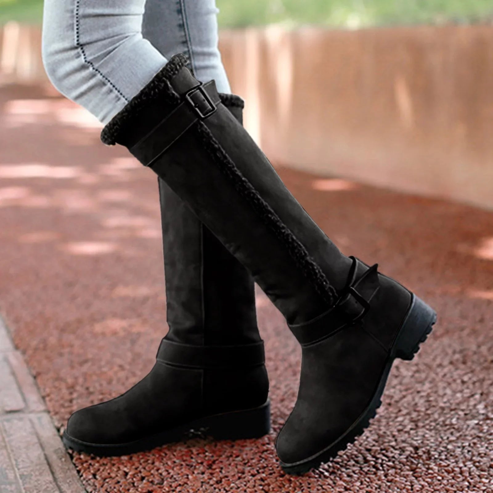 Womens Knee High Boots Mid Heel Round Toe Artificial Leather Boots Zipper Long Booties Boots Wide Calf for Women Womens Boots Mid Calf Hiking Womens Size 11 Rain Boots Wide Calf Womens