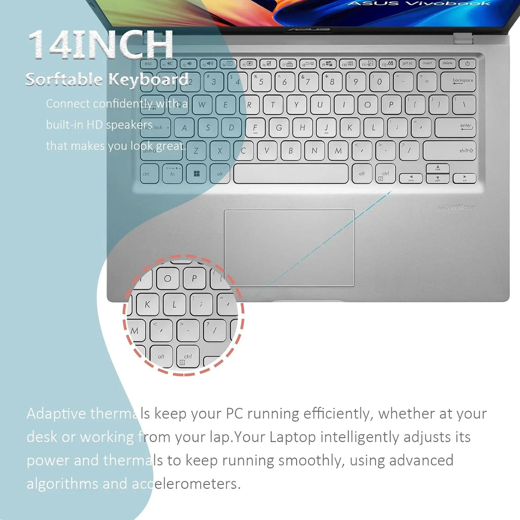 Vivobook 14" Laptop for Students Business, Intel Core i3-1115G4, 16GB , 512GB , Intel  Graphics 770, Wi-Fi 5, Bluetooth, Webcam, Windows 11 Home in S Mode