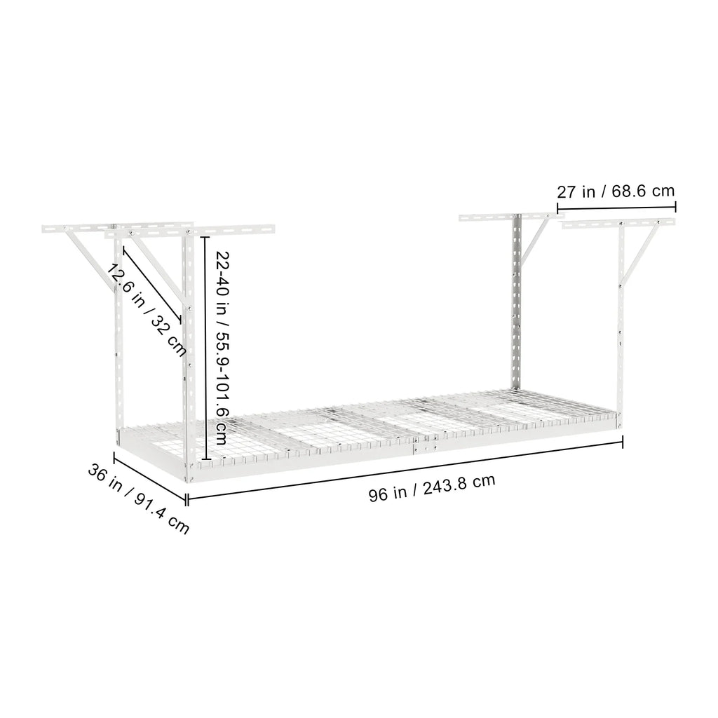 Overhead Adjustable Garage Storage Rack 36x96in Ceiling Rack 600lbs White