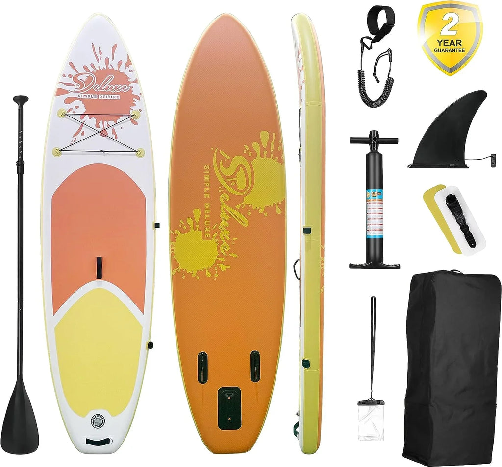 Inflatable Stand Up Paddle Board Simple Deluxe Premium  for All Skill Levels, Orange for Adults & Youth, Blow Up with Accessories & Backpack, Surf Control