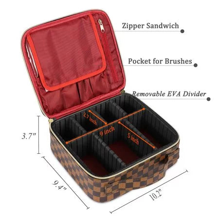 Travel Makeup Train Case Make Up Cosmetic Organizer Bag Makeup Tool Storage with Adjustable Compartments for Women Makeup Brush Toiletry Jewelry Digital Accessories