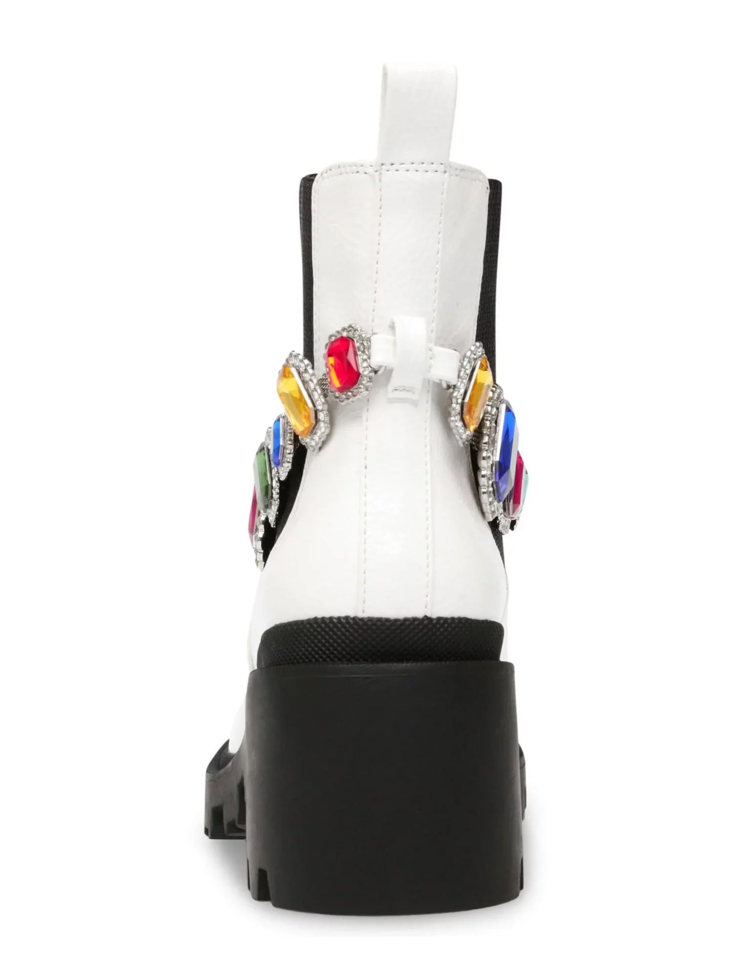 Womens White Gem Accent Strap Pull Tab 1" Platform Goring Padded Jenesis Round Toe Block Heel Moto 7 M