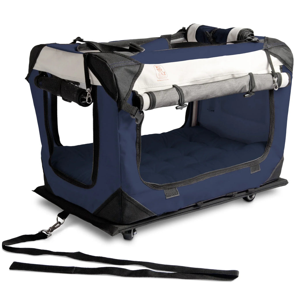 PetLuv Pull-Along Rolling Cat & Dog Carrier & Travel Crate on Wheels, Detachable, Soft Sided, Locking Zippers, Plush Bed, Privacy Windows