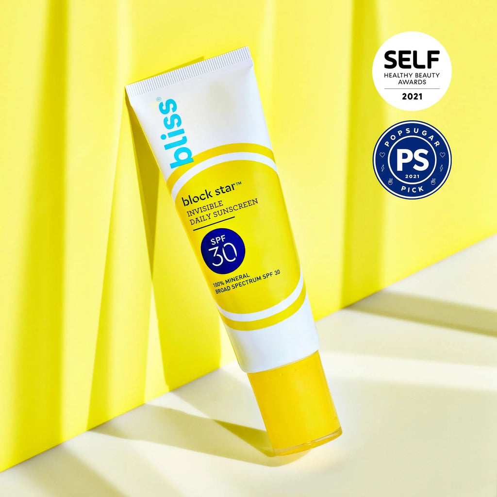 Bliss Block Star Tinted Face Sunscreen Spf 30-1.4 Fl Oz. - 100% Mineral Broad Spectrum Sunscreen With Zinc Oxide & Titanium Dioxide - Non Greasy Invisible Finish.