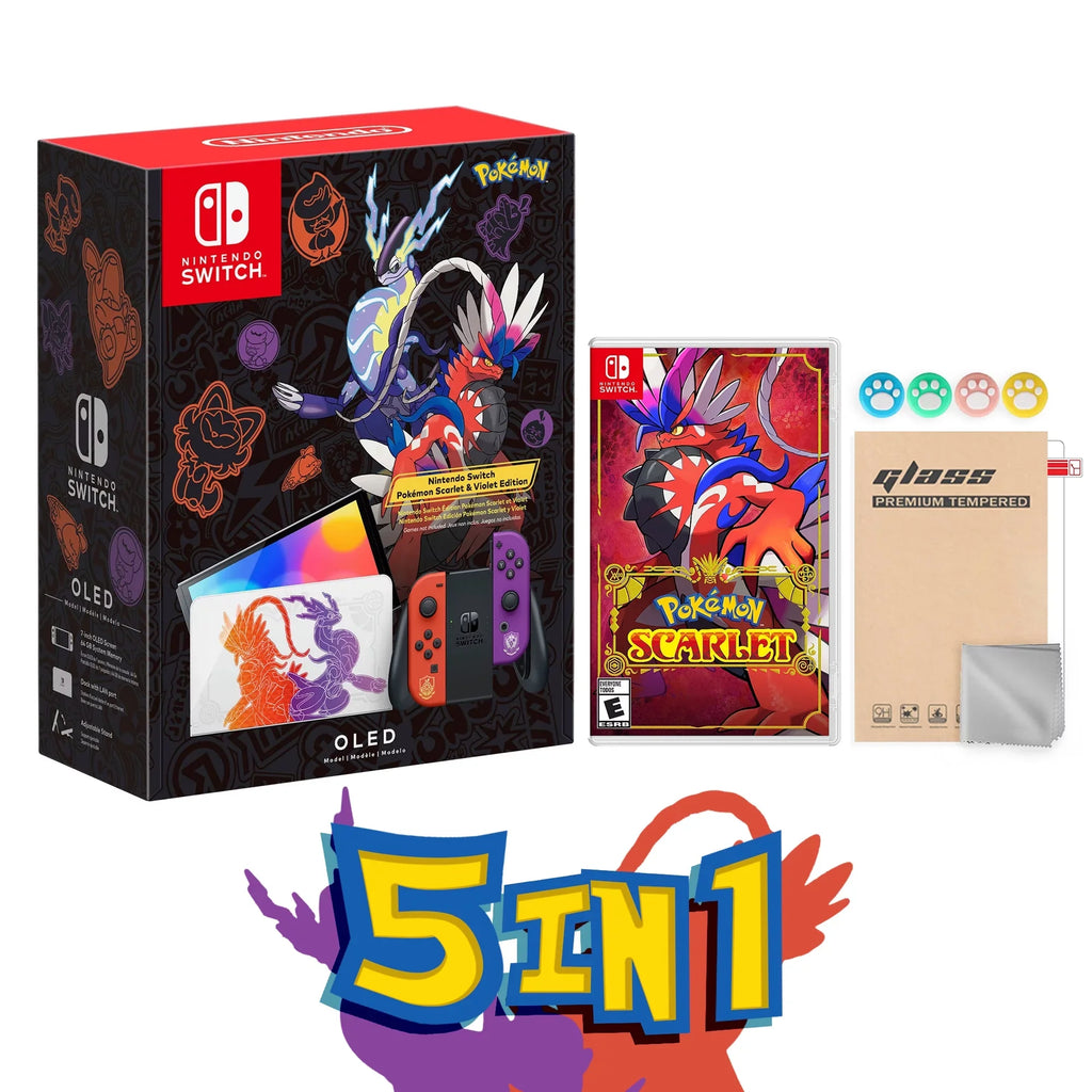 2022 Nintendo Switch  Model Pokemon Scarlet & Violet Limited Edition, Pokemon Illustrations 64GB Console, Koraidon and Miraidon Glossy White Dock, Pokemon Scarlet Game and Mytrix Accessories