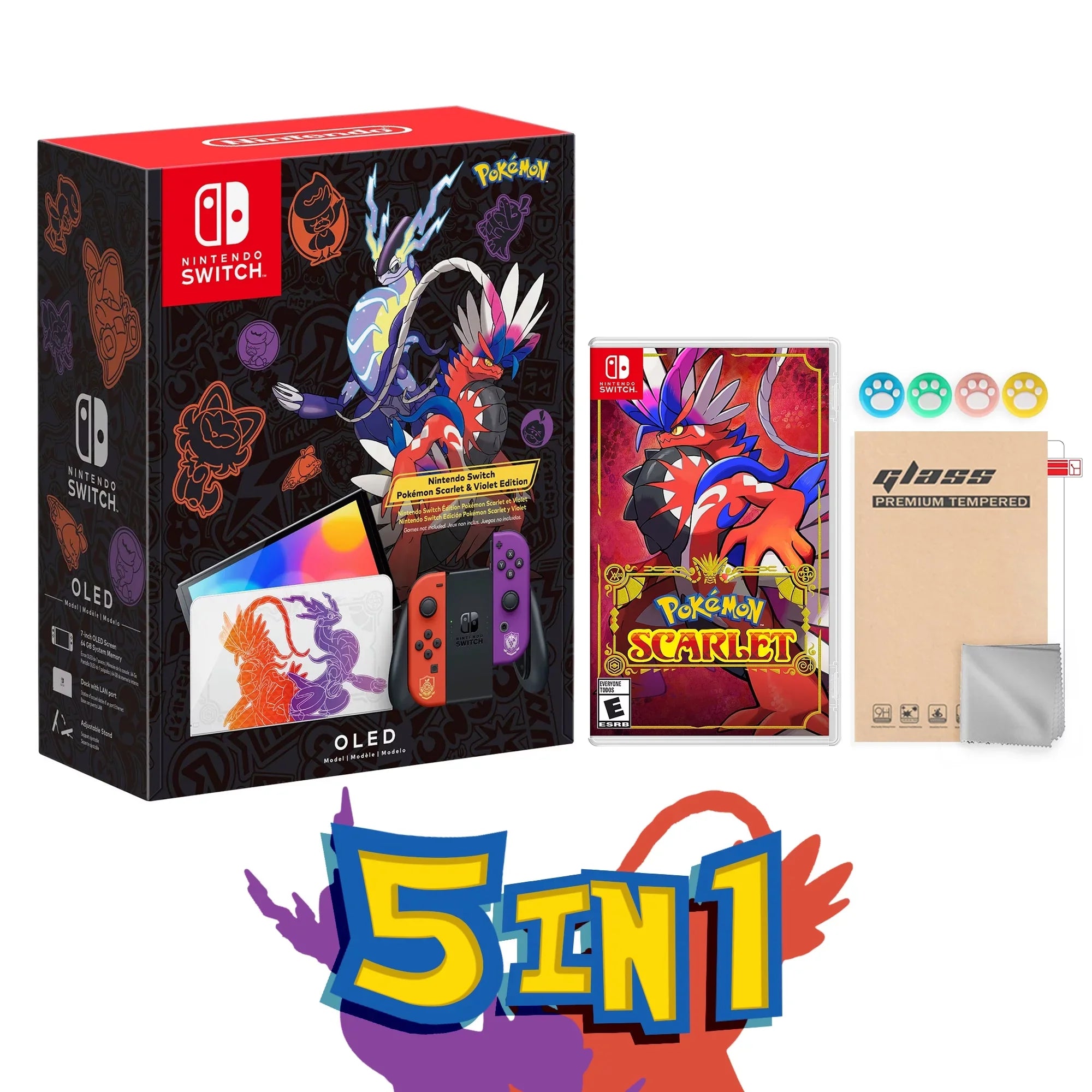 2022 Nintendo Switch  Model Pokemon Scarlet & Violet Limited Edition, Pokemon Illustrations 64GB Console, Koraidon and Miraidon Glossy White Dock, Pokemon Scarlet Game and Mytrix Accessories