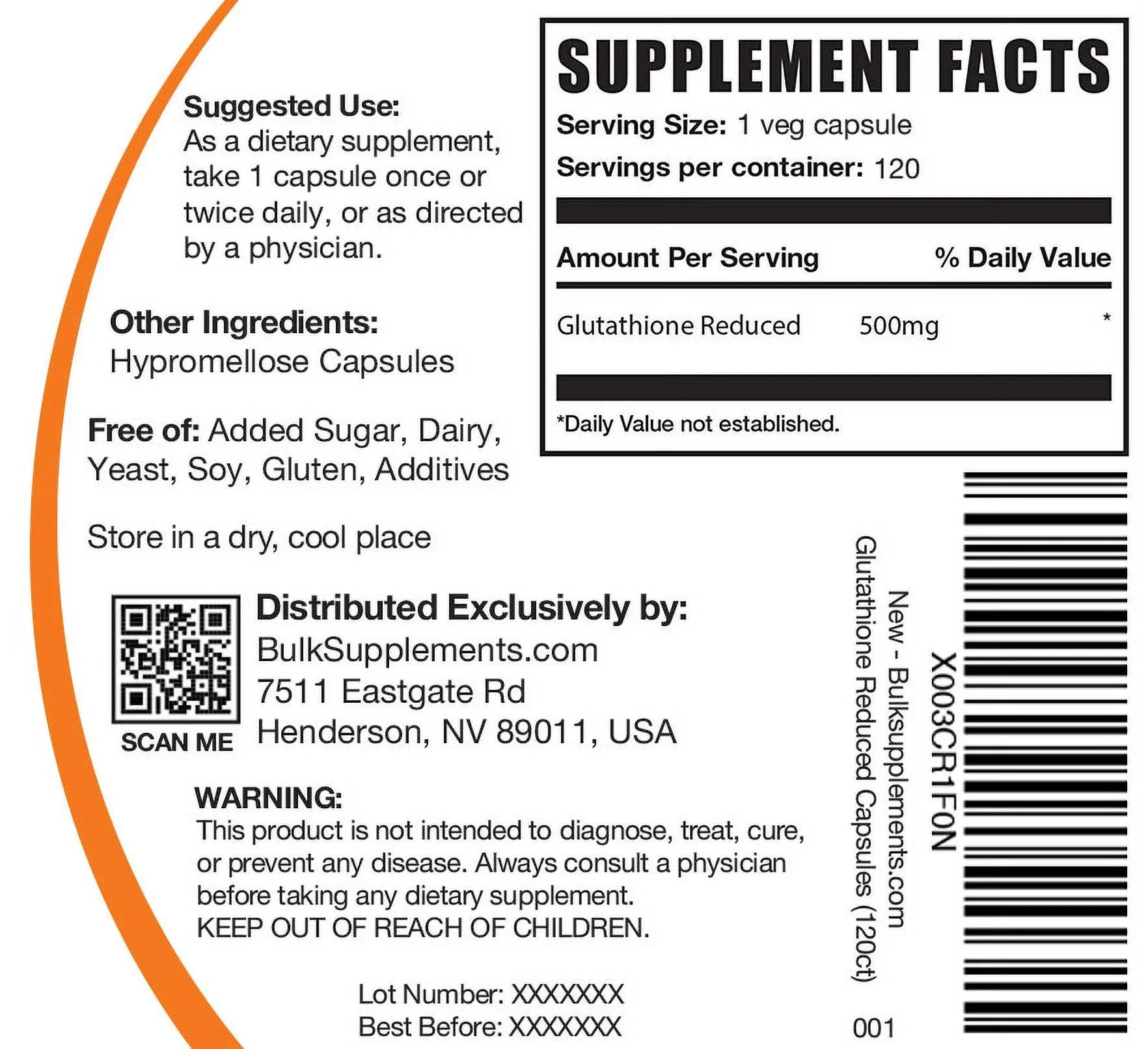 BulkSupplements.com Glutathione Reduced Capsules, 500mg - Liver Health Supplements (120 Veg Capsules - 120 Servings)