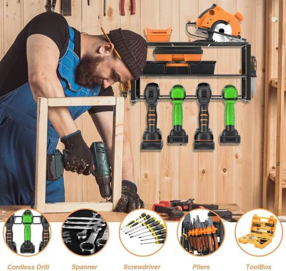 Heavy Duty Power Tool Organizer Utility Storage Rack Wall-Mounted Drill Holder