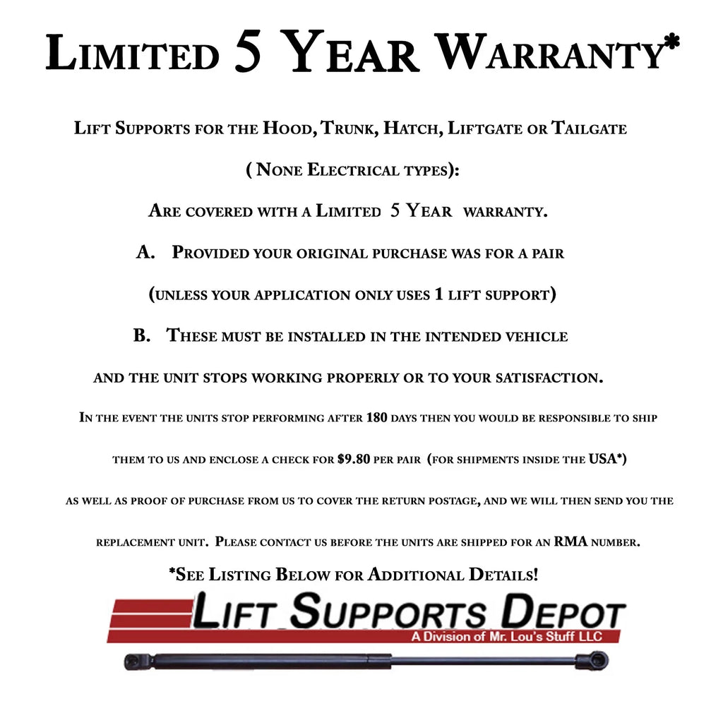 Qty 2 Made by Strong Arm 6457 Fits Mustang 05 to 14 Trunk Lift Supports W/O Spoiler Fits select: 2005-2014