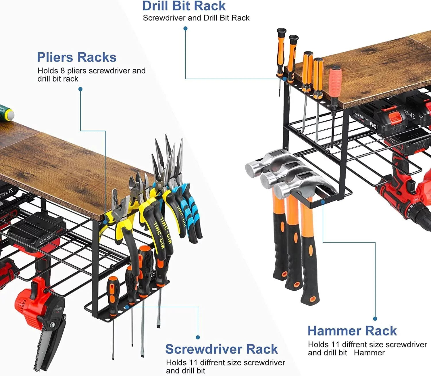 Power Tool Organizer, 6 Drill Holder Wall Mounted, Heavy Duty Storage Rack Shelf