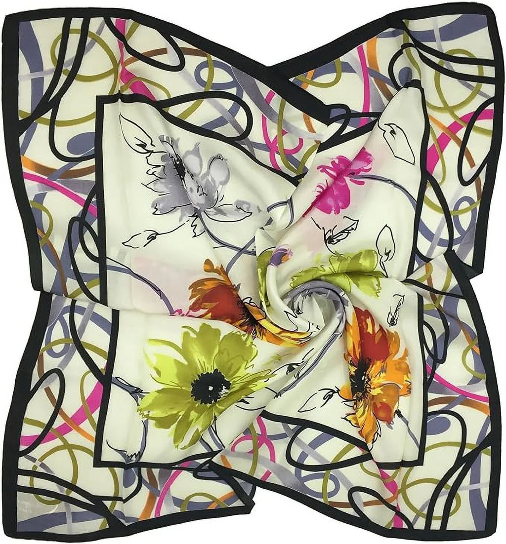Women's Graphic Print 100% Silk, Silk Scarf Square, 33X33 Inches